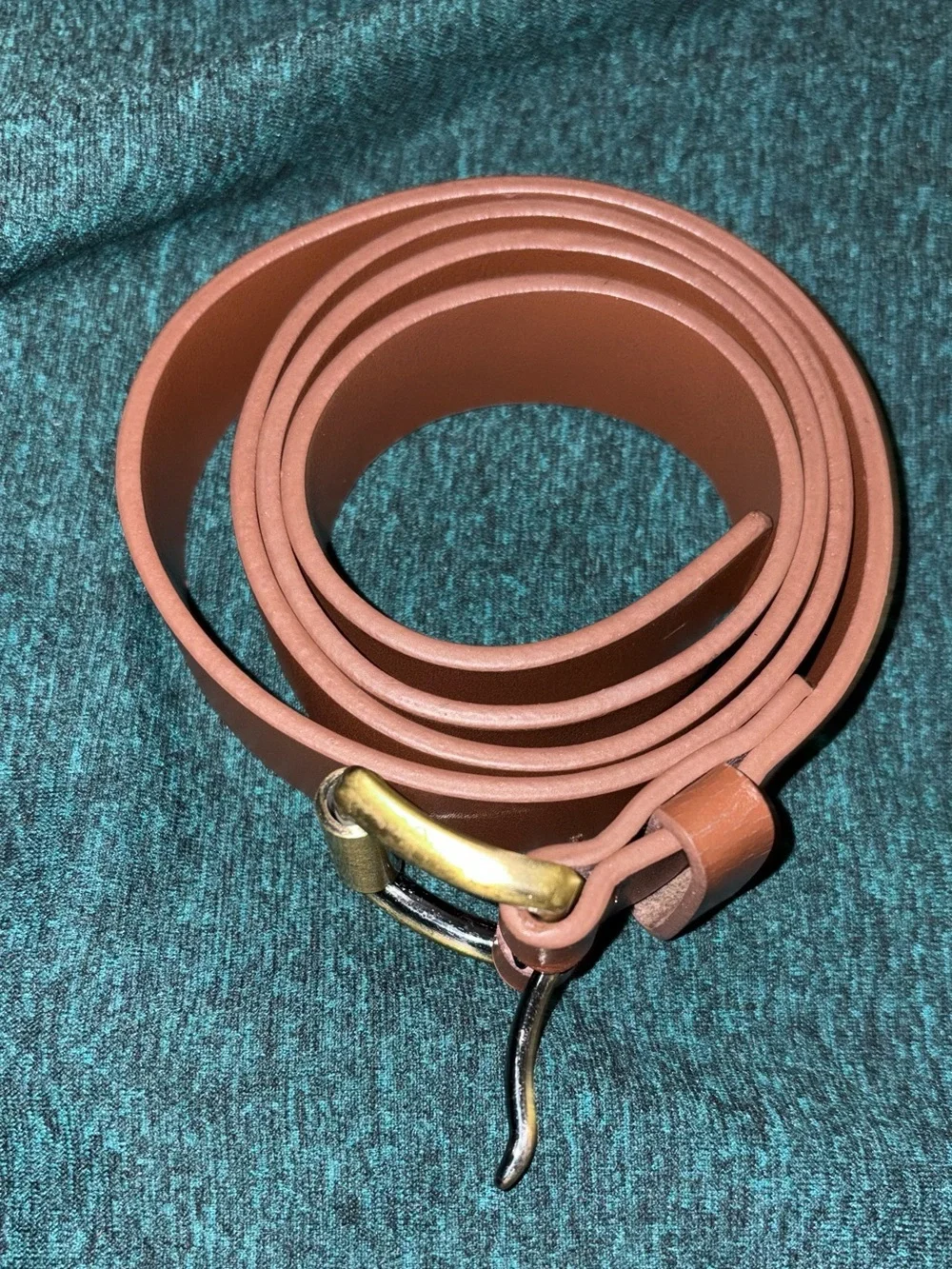 Women’s Brown Leather Belt with Gold Buckle-Size XS